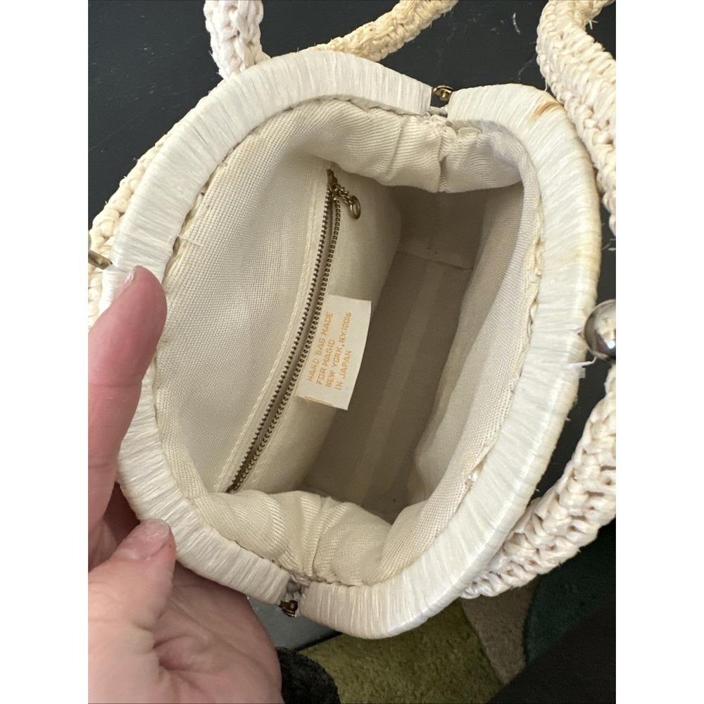 VTG 60s Magid Made In Japan Raffia Floral Embroidered Pinup Boho Handbag Purse - Picture 11 of 16
